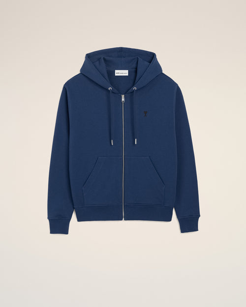 Blue Cotton Ami De Coeur Zipped Hoodie - 1 - Ami Paris