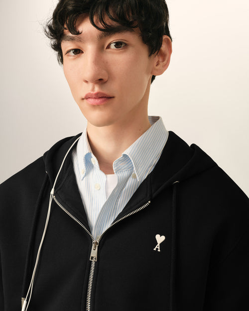 Black Cotton Ami De Coeur Zipped Hoodie - Man - 4 - AMI Paris - Ami Paris