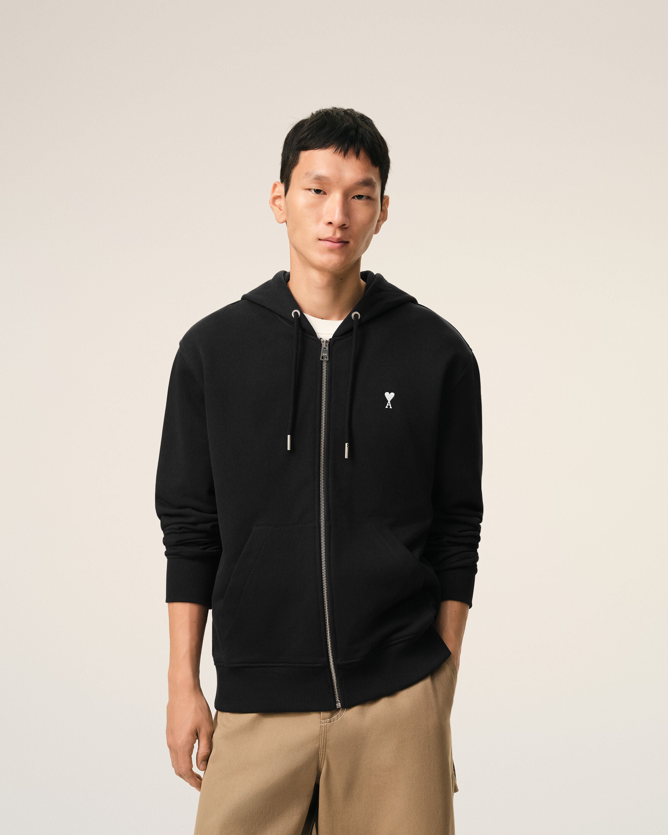 Black Cotton Ami De Coeur Zipped Hoodie - 3
