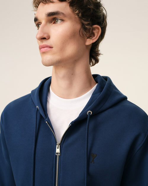 Blue Cotton Ami De Coeur Zipped Hoodie - Man - 4 - AMI Paris - Ami Paris
