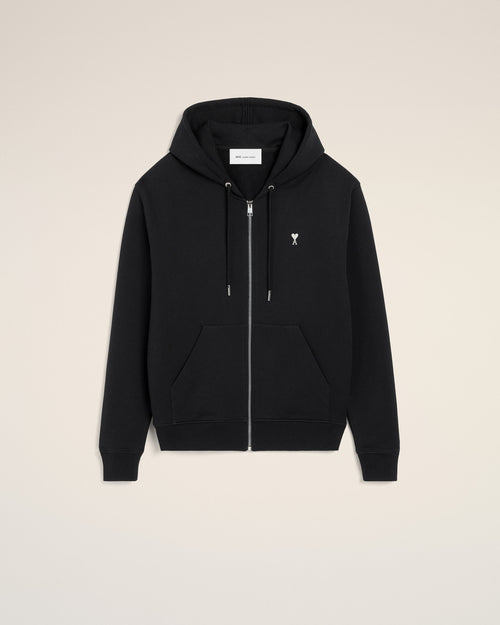 Black Cotton Ami De Coeur Zipped Hoodie - BLACK/WHITE CREAM - Ami Paris