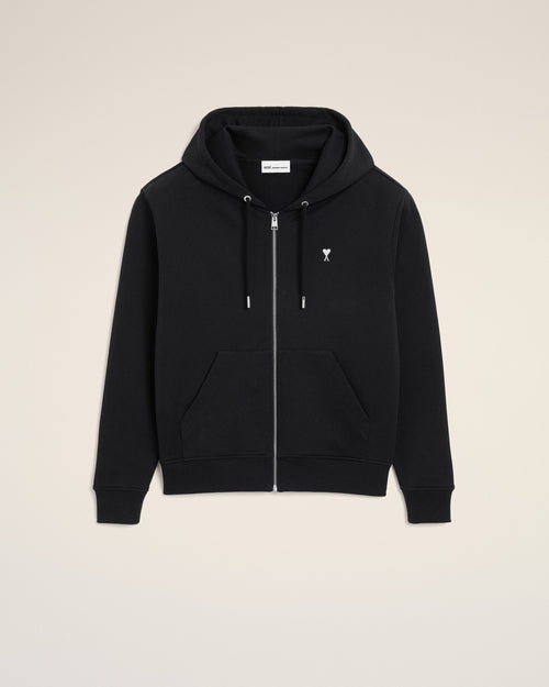 Black Cotton Ami De Coeur Zipped Hoodie - 2 - Ami Paris