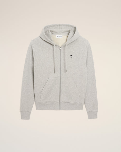 Sudadera con capucha y cremallera Ami de Cœur de algodón gris - 1 - Ami Paris