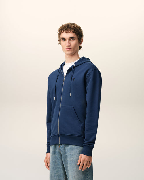 Blue Cotton Ami De Coeur Zipped Hoodie - 6 - Ami Paris