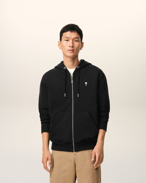 Black Cotton Ami De Coeur Zipped Hoodie - 1 - Ami Paris