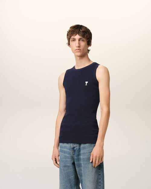 Navy Cotton Rib Ami de Coeur Tanktop - 6 - Ami Paris