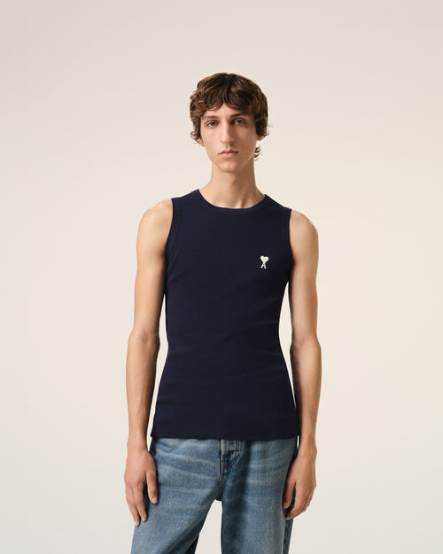 Navy Cotton Rib Ami de Coeur Tanktop - 3 - Ami Paris