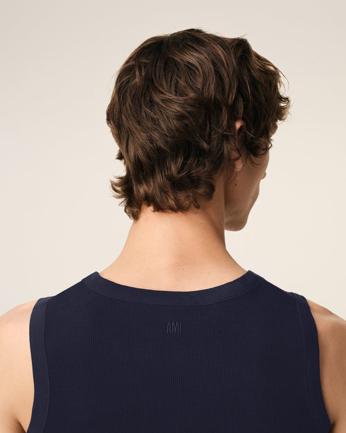 Navy Cotton Rib Ami de Coeur Tanktop - 4 - Ami Paris