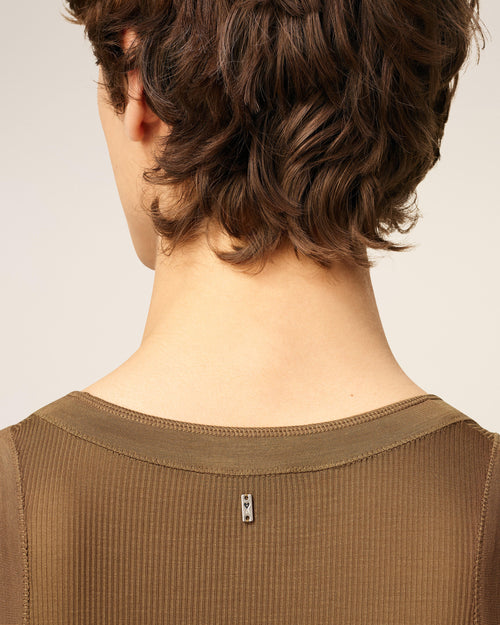 Brown Jersey Buttoned Placket Tanktop - 4 - Ami Paris