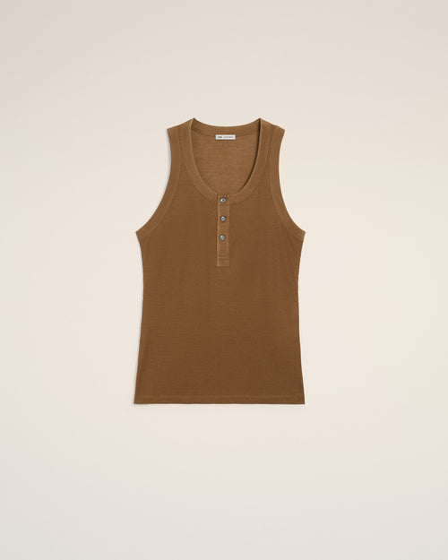 Brown Jersey Buttoned Placket Tanktop - 2 - Ami Paris