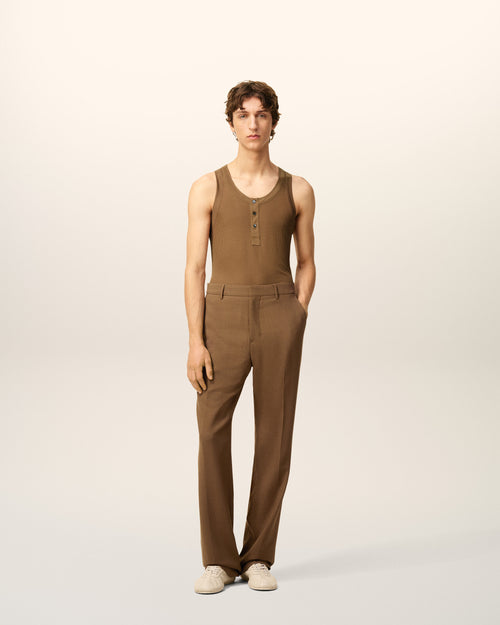 Brown Jersey Buttoned Placket Tanktop - 1 - Ami Paris