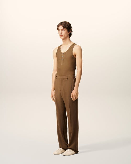 Brown Jersey Buttoned Placket Tanktop - 6 - Ami Paris