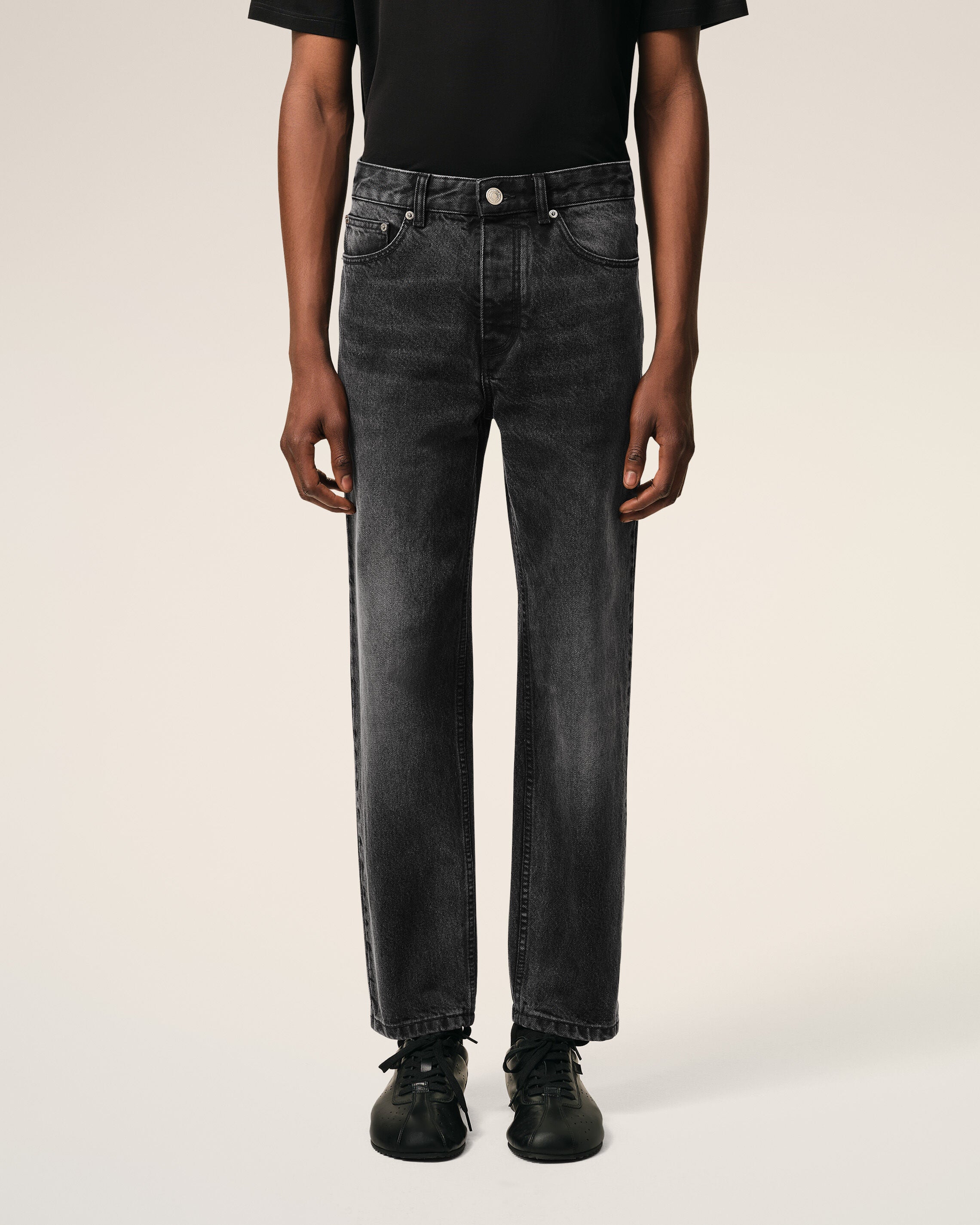 Black Cotton Tapered Fit Jeans - 3