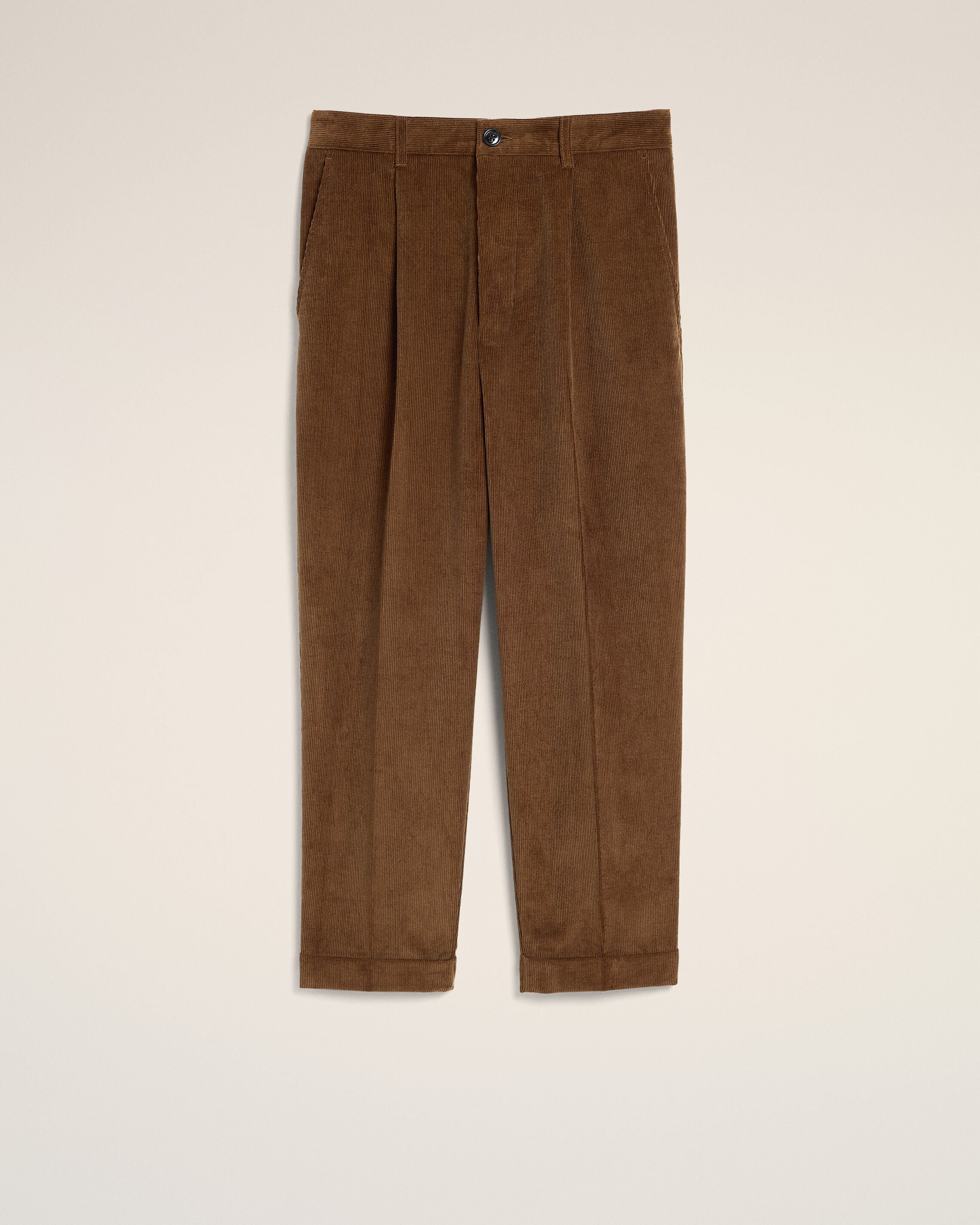 Pantalon marron coupe carotte en velours de coton - 1