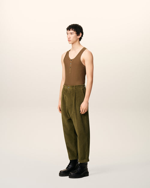 Green Cotton Carrot Corduroy Oversized Trousers - 6 - Ami Paris