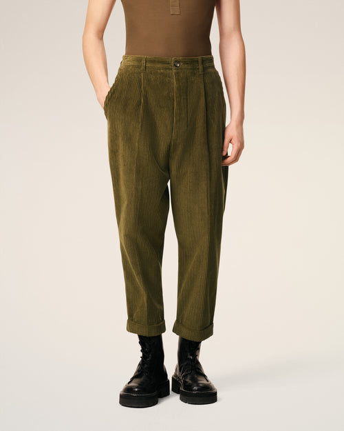 Green Cotton Carrot Corduroy Oversized Trousers - 3 - Ami Paris