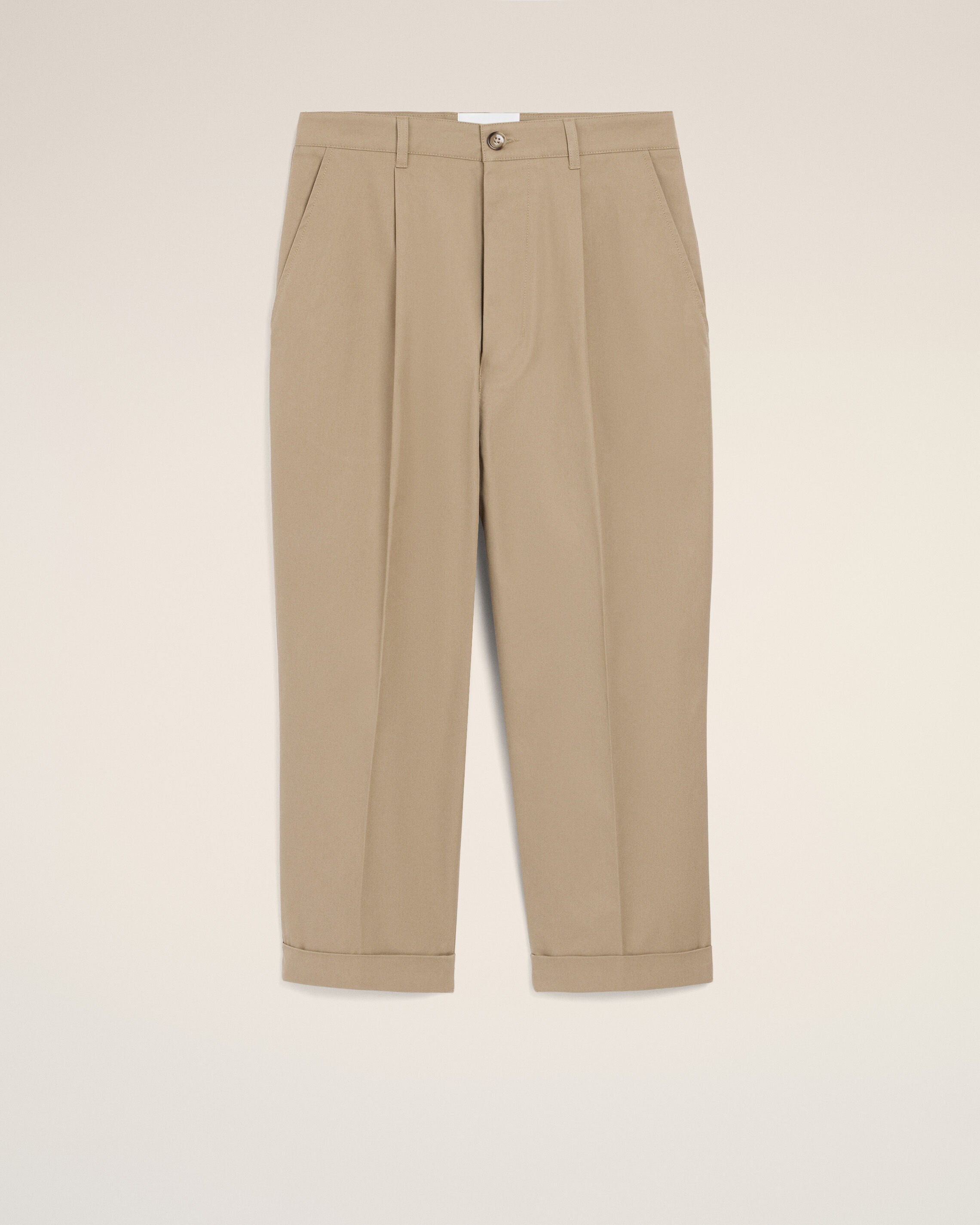 Beige Cotton Carrot Oversized Trousers - 1