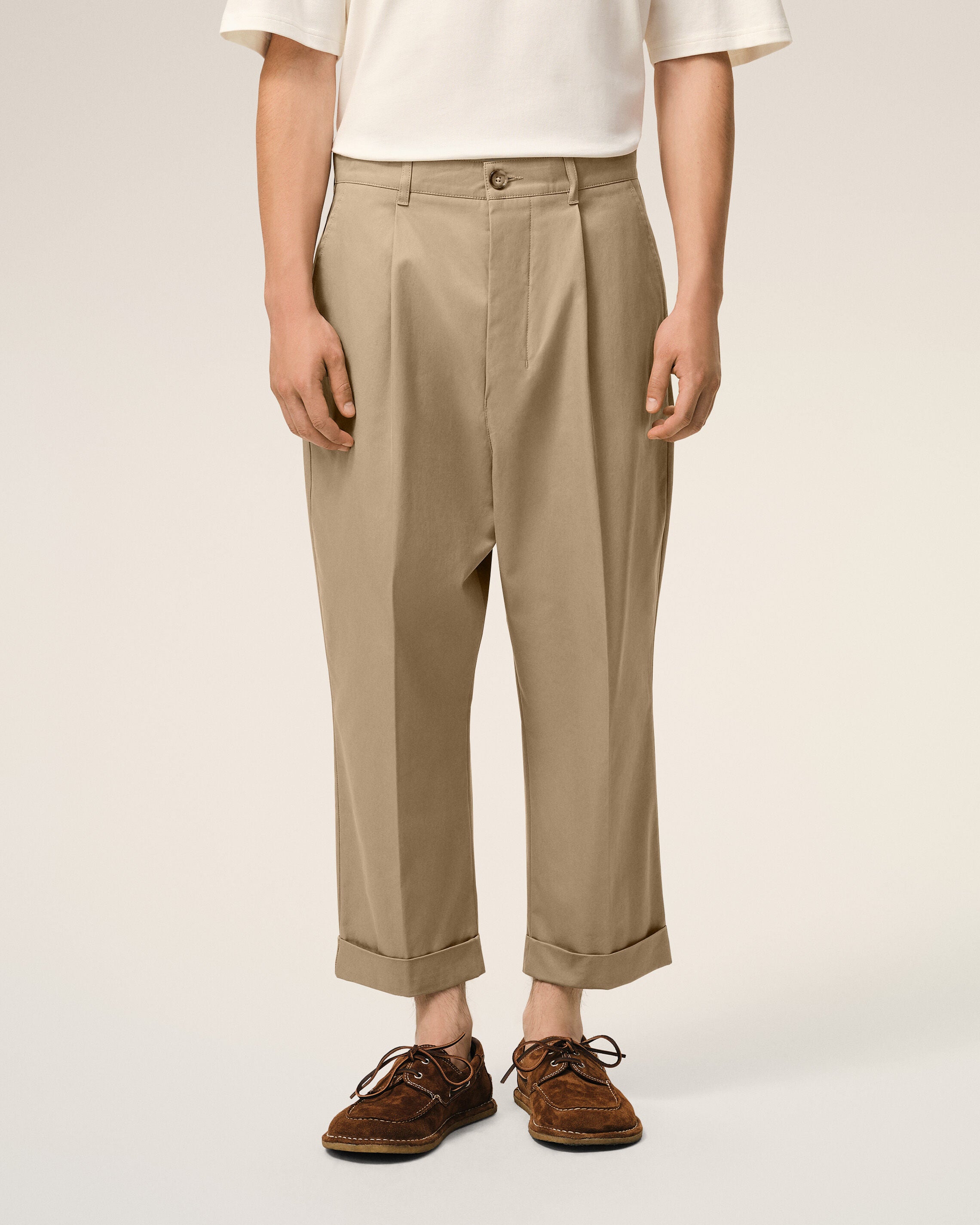 Beige Cotton Carrot Oversized Trousers - 3