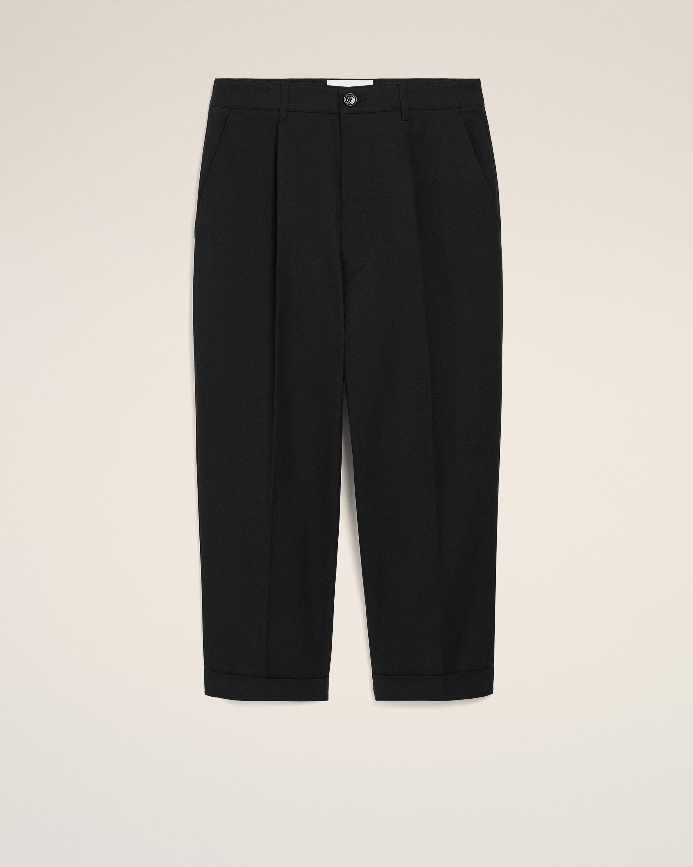 Black Cotton Carrot Oversized Trousers - 1