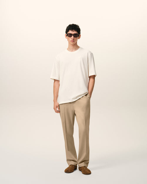 Pantalón con cintura elástica de lana beis - 2 - Ami Paris