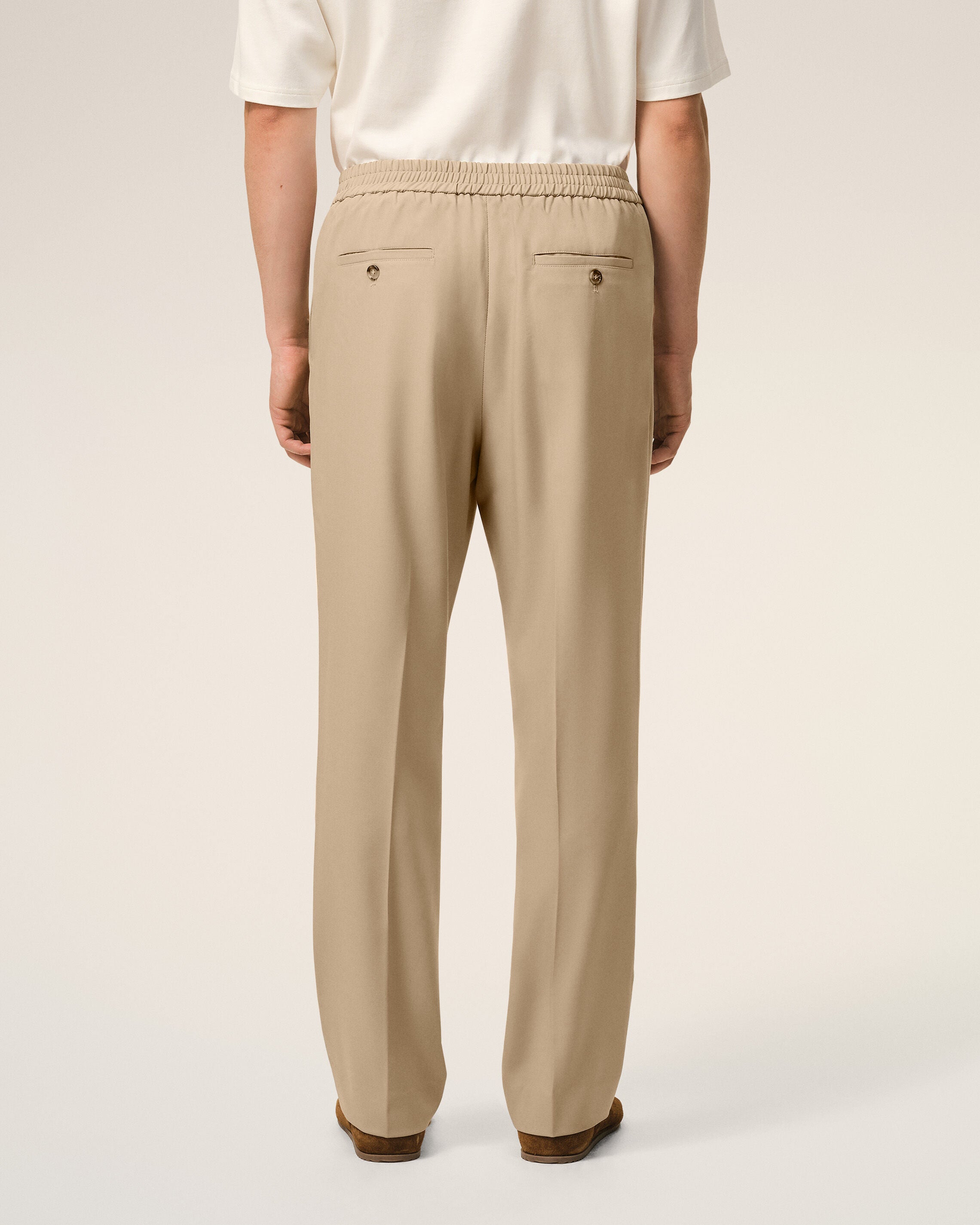 Beige Wool Elasticated Waist Trousers - 4