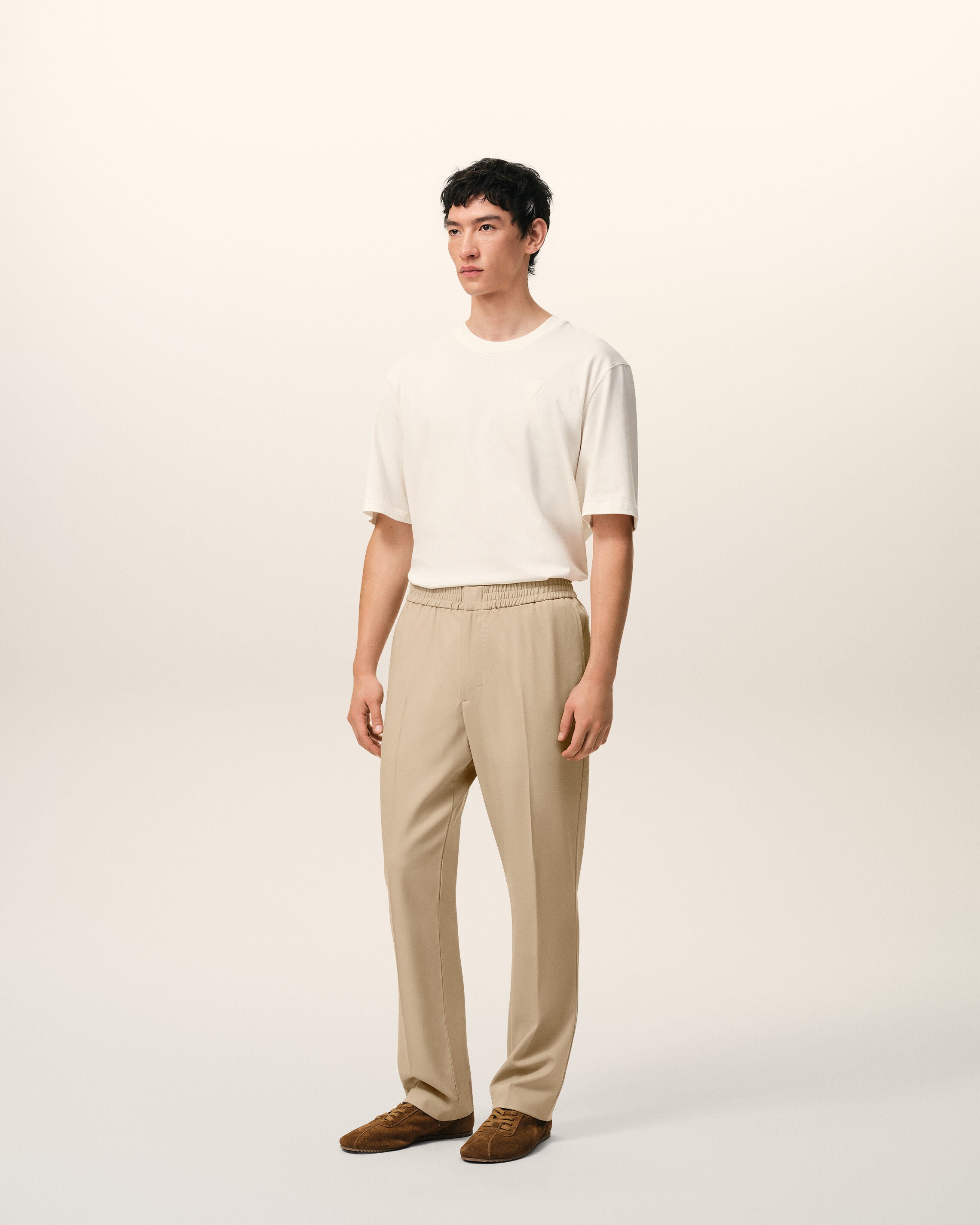 Beige Wool Elasticated Waist Trousers - 6
