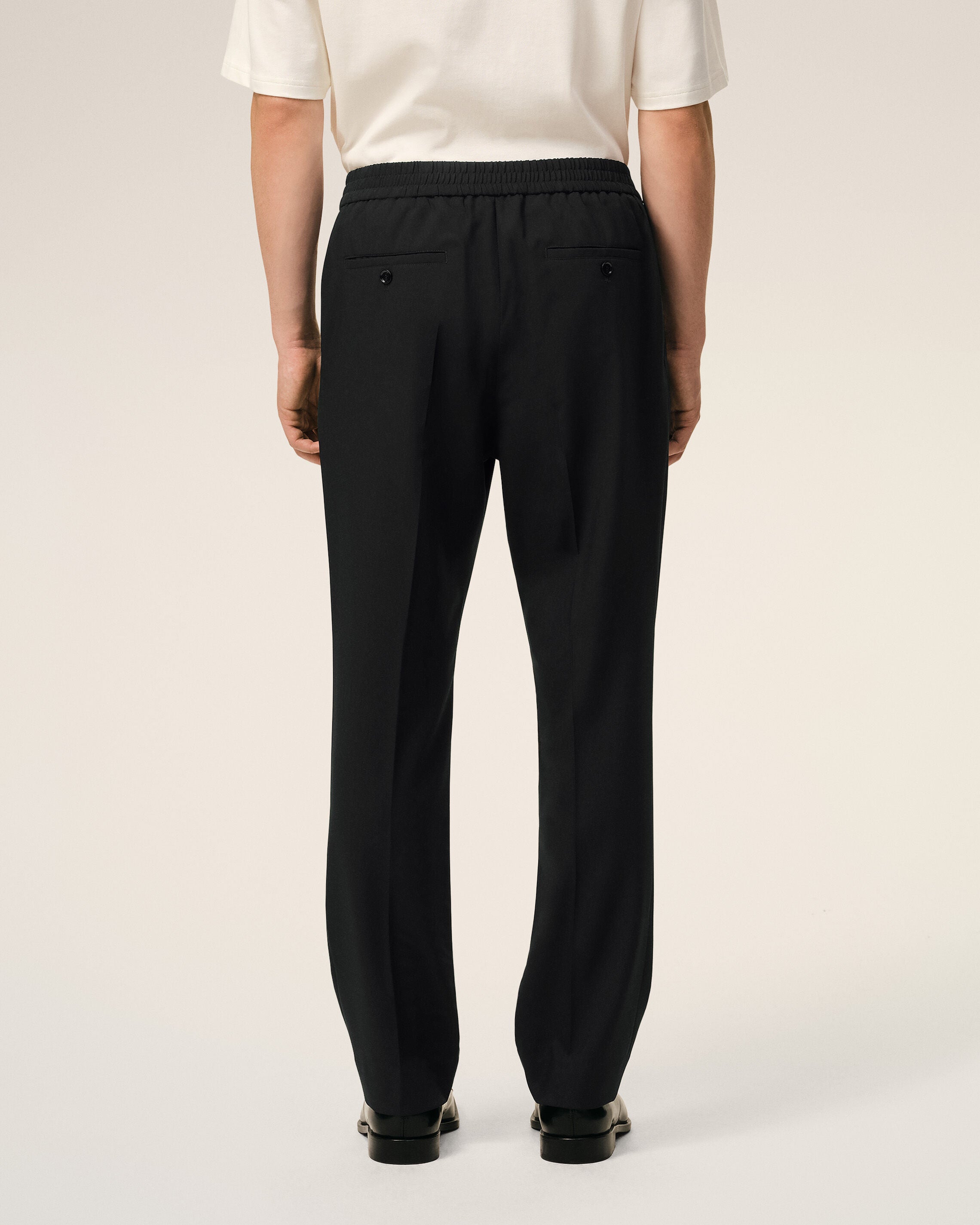 Black Wool Elasticated Waist Trousers - 4