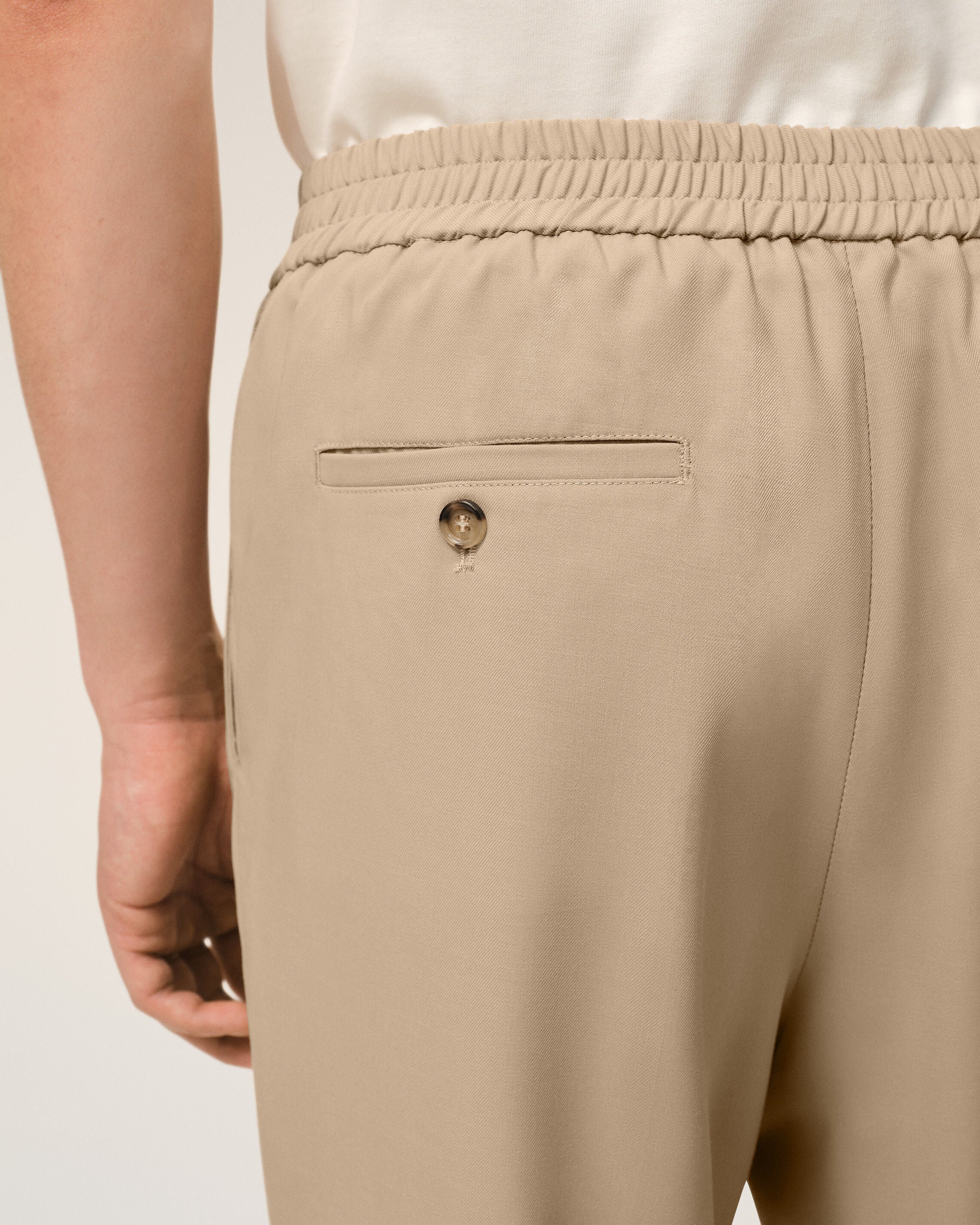 Beige Wool Elasticated Waist Trousers - 5