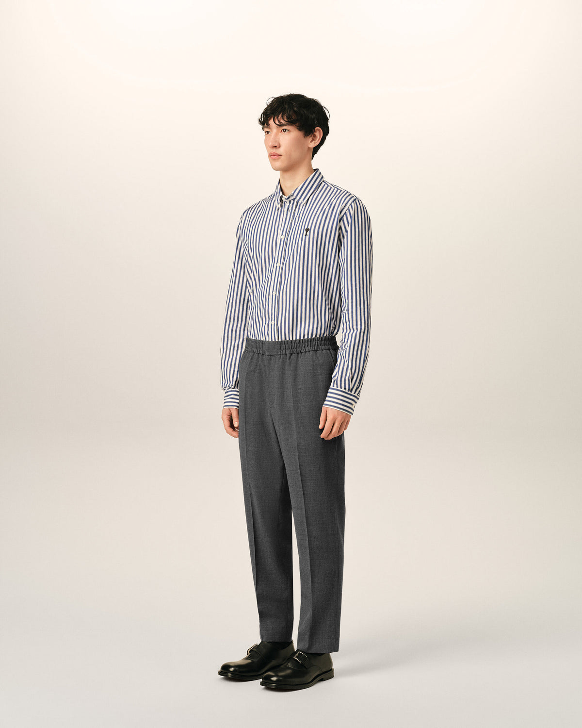 Pantalon gris en laine taille élastiquée - 6