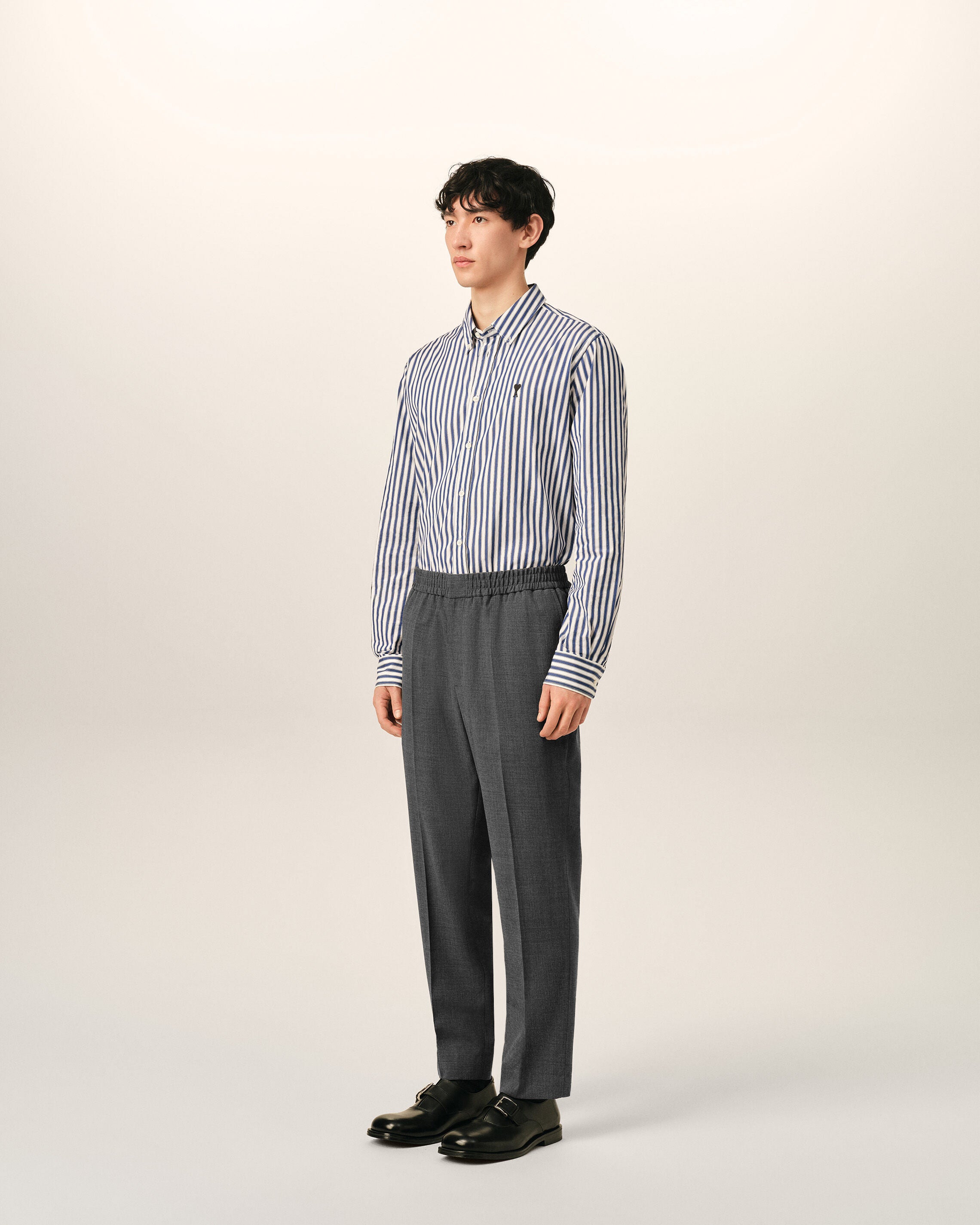 Grey elasticated-waist wool trousers - 6