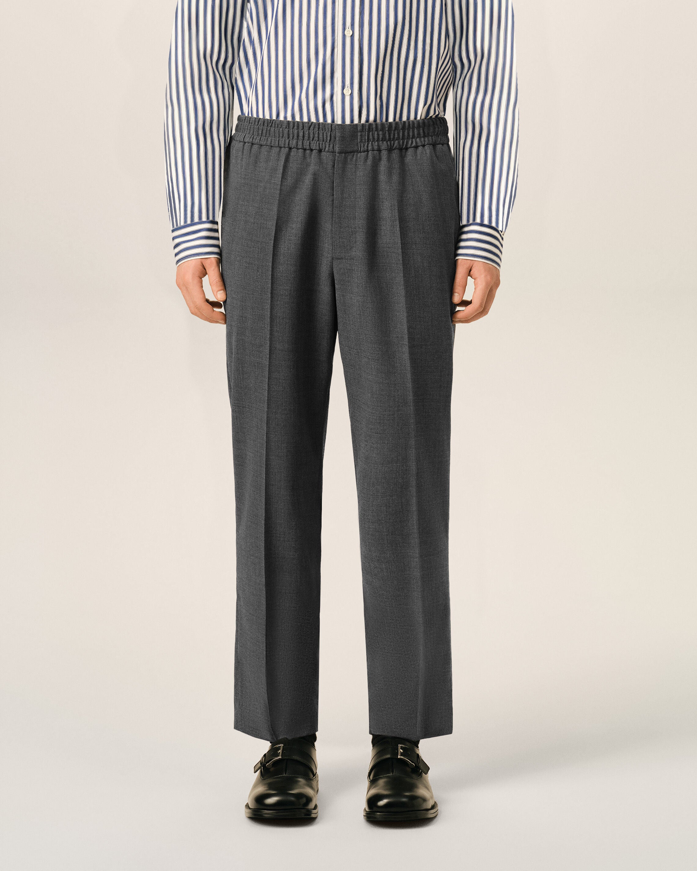 Grey elasticated-waist wool trousers - 3