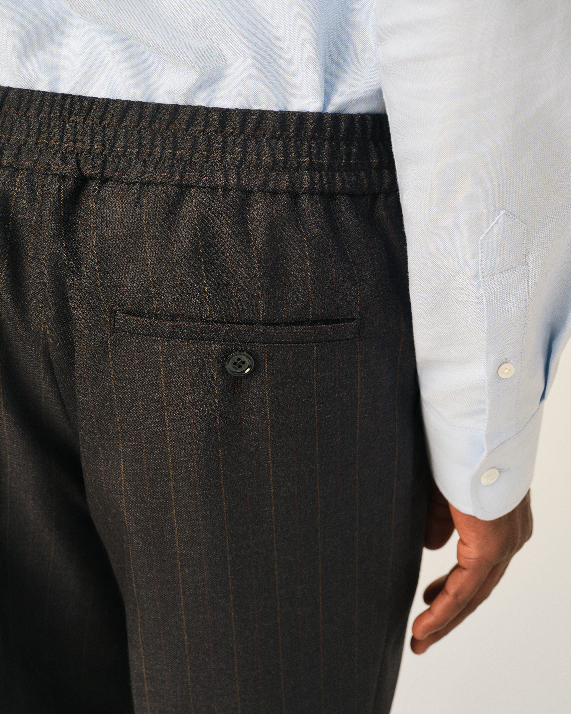 Grey elasticated-waist striped wool trousers - 5