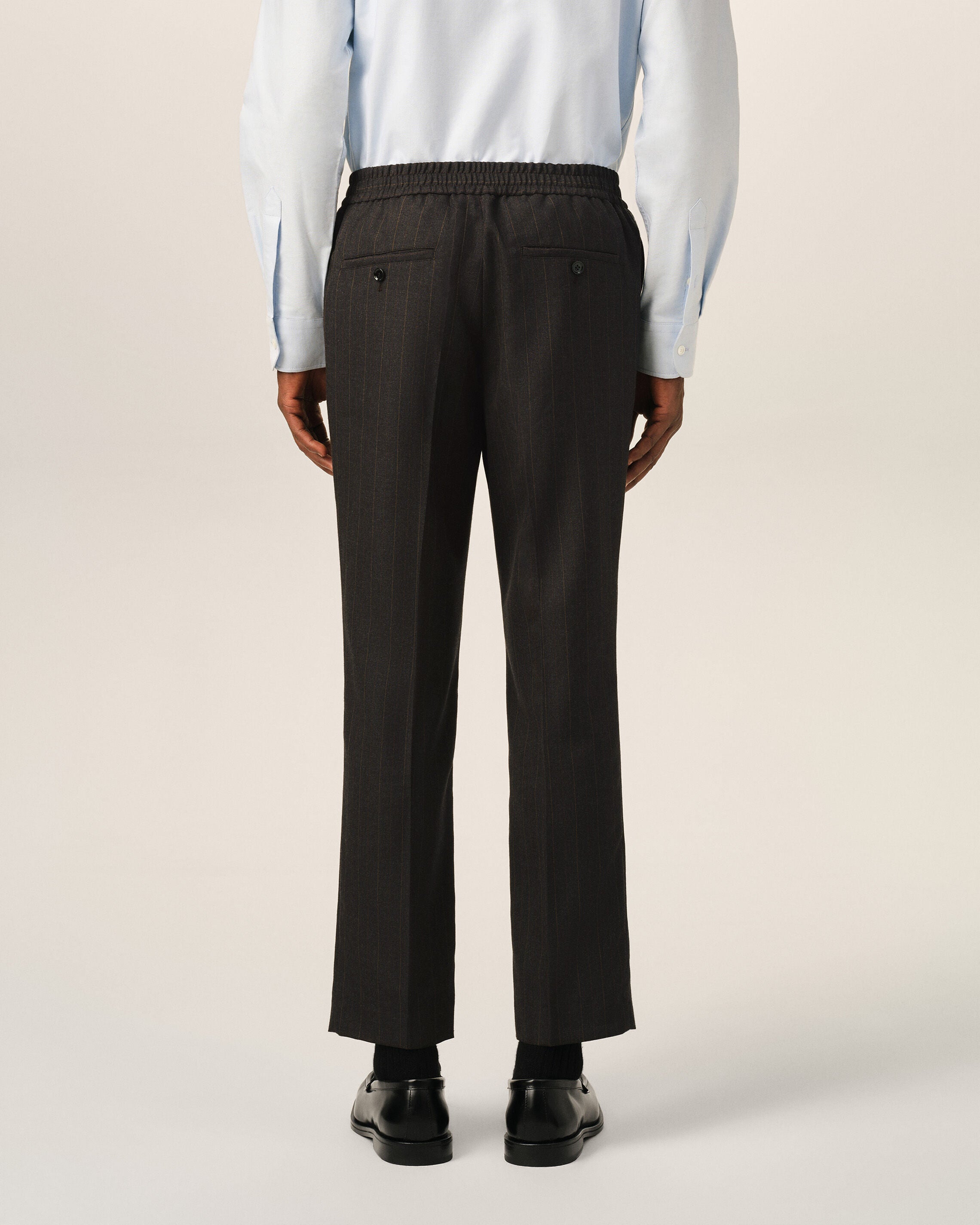 Grey elasticated-waist striped wool trousers - 4