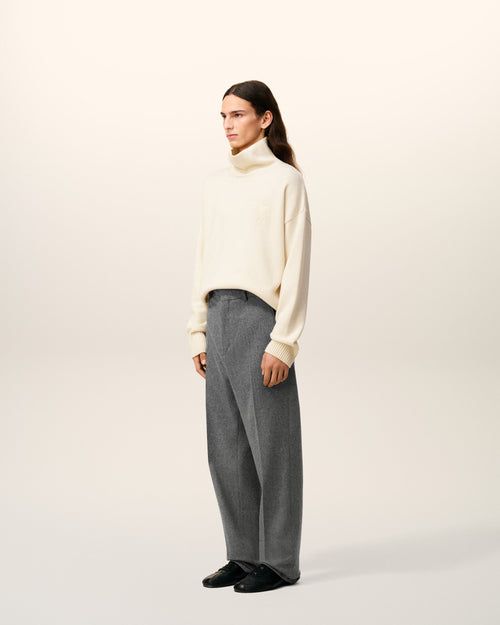 Grey Wool Wide Trousers - 6 - Ami Paris