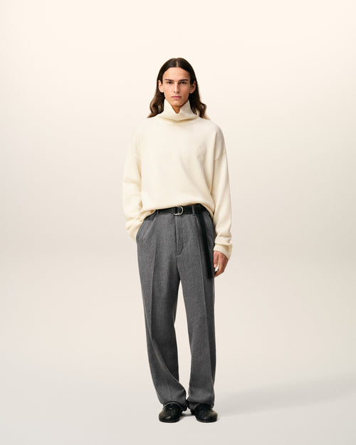 Grey Wool Wide Trousers - 2 - Ami Paris