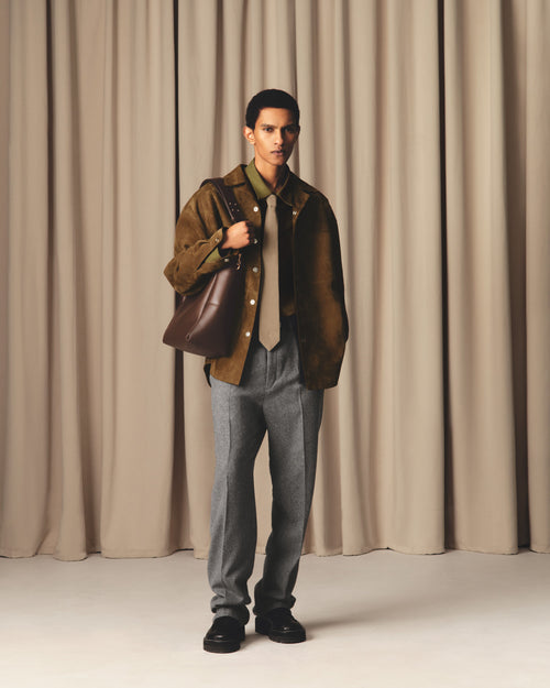 Grey Wool Wide Trousers - 7 - Ami Paris