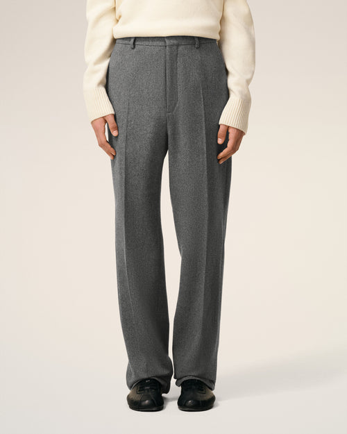 Grey Wool Wide Trousers - 3 - Ami Paris