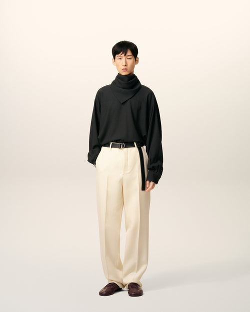 White Wool Wide Trousers - 1 - Ami Paris