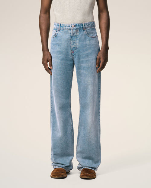 Blue Cotton Large Fit Jeans - 3 - Ami Paris