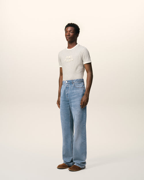 Blue Cotton Large Fit Jeans - 6 - Ami Paris