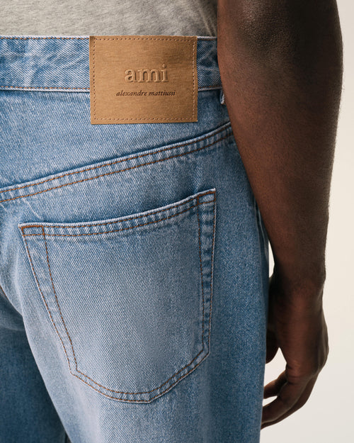 Blue Cotton Large Fit Jeans - 5 - Ami Paris