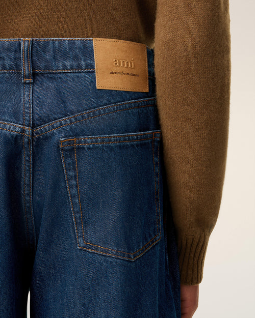 Blue Cotton Large Fit Jeans - 5 - Ami Paris