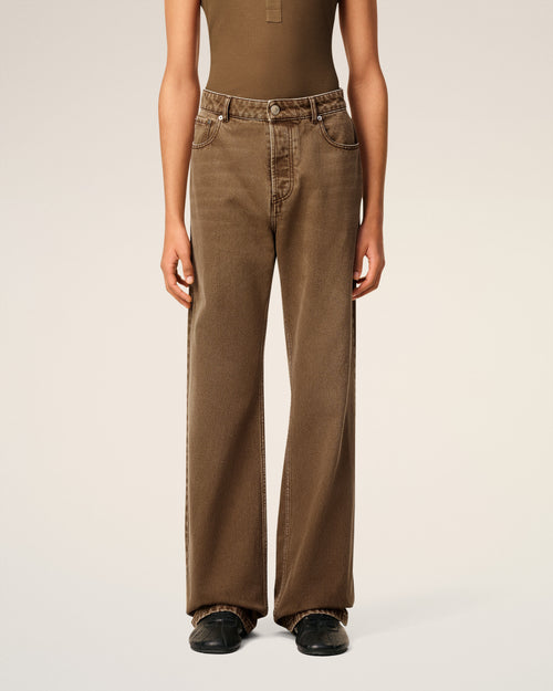 Brown Cotton Large Fit Jeans - 3 - Ami Paris