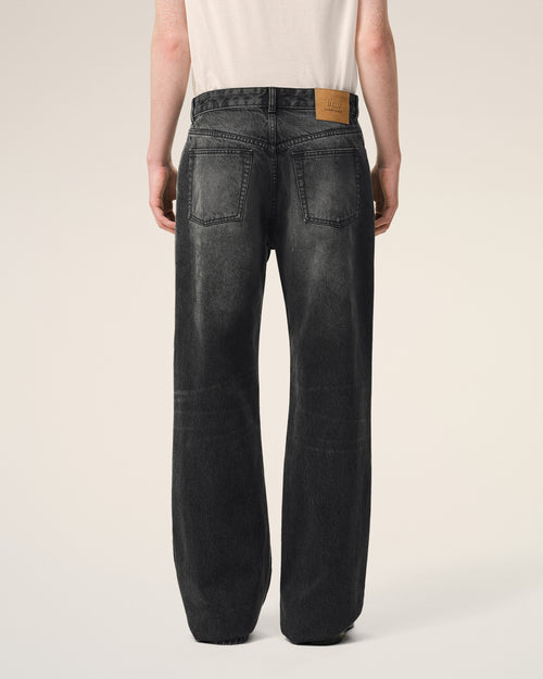 Black Cotton Large Fit Jeans - 4 - Ami Paris