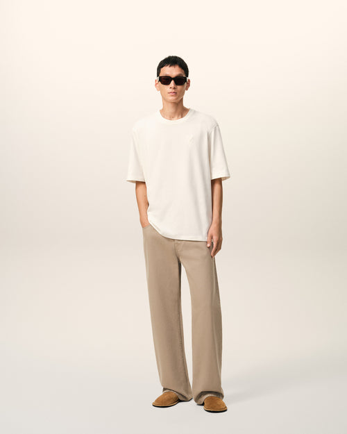 Beige Cotton Large Fit Jeans - 2 - Ami Paris