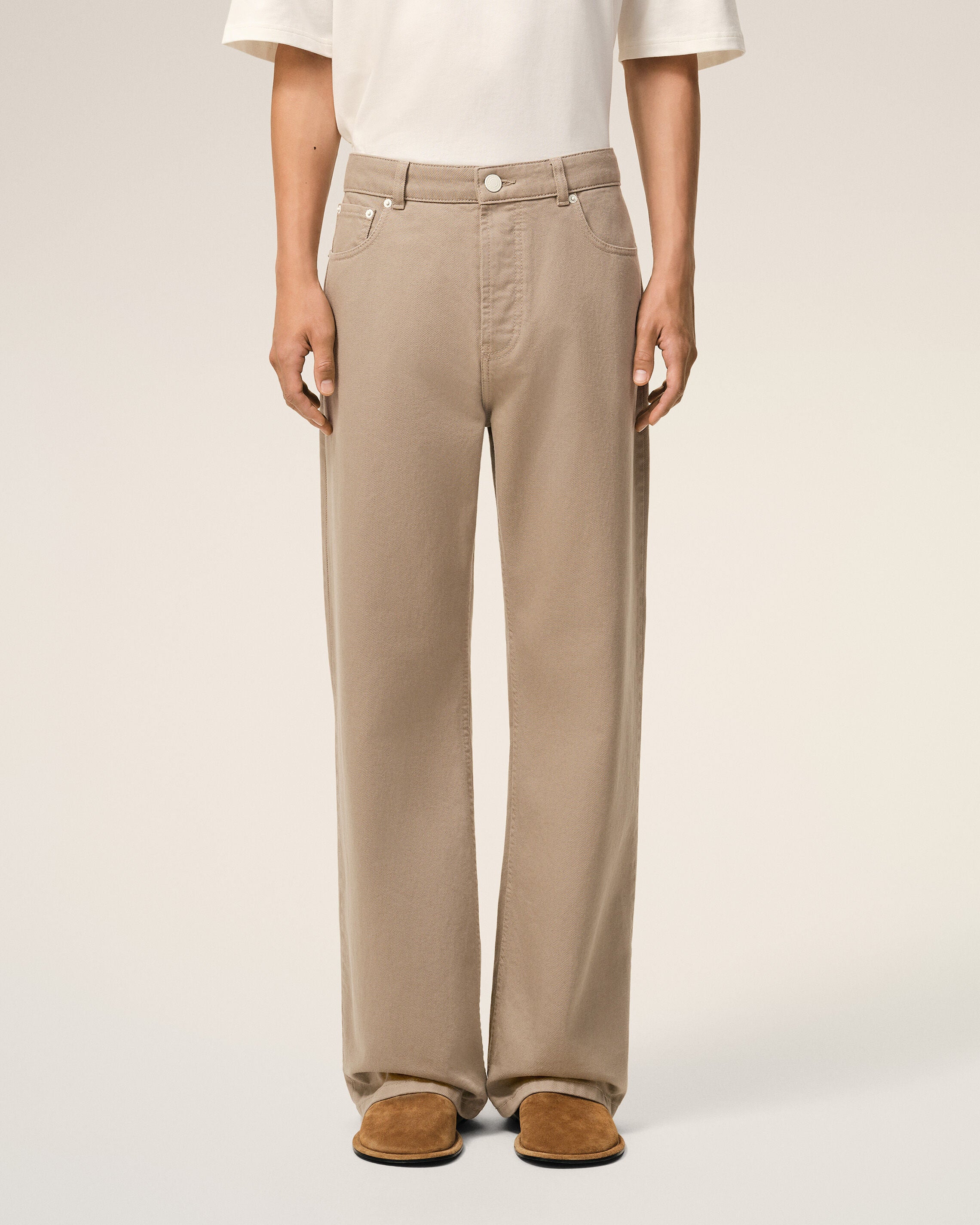 Beige Cotton Large Fit Jeans - 3