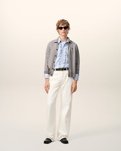 White Cotton Large Fit Jeans - 2 - Ami Paris