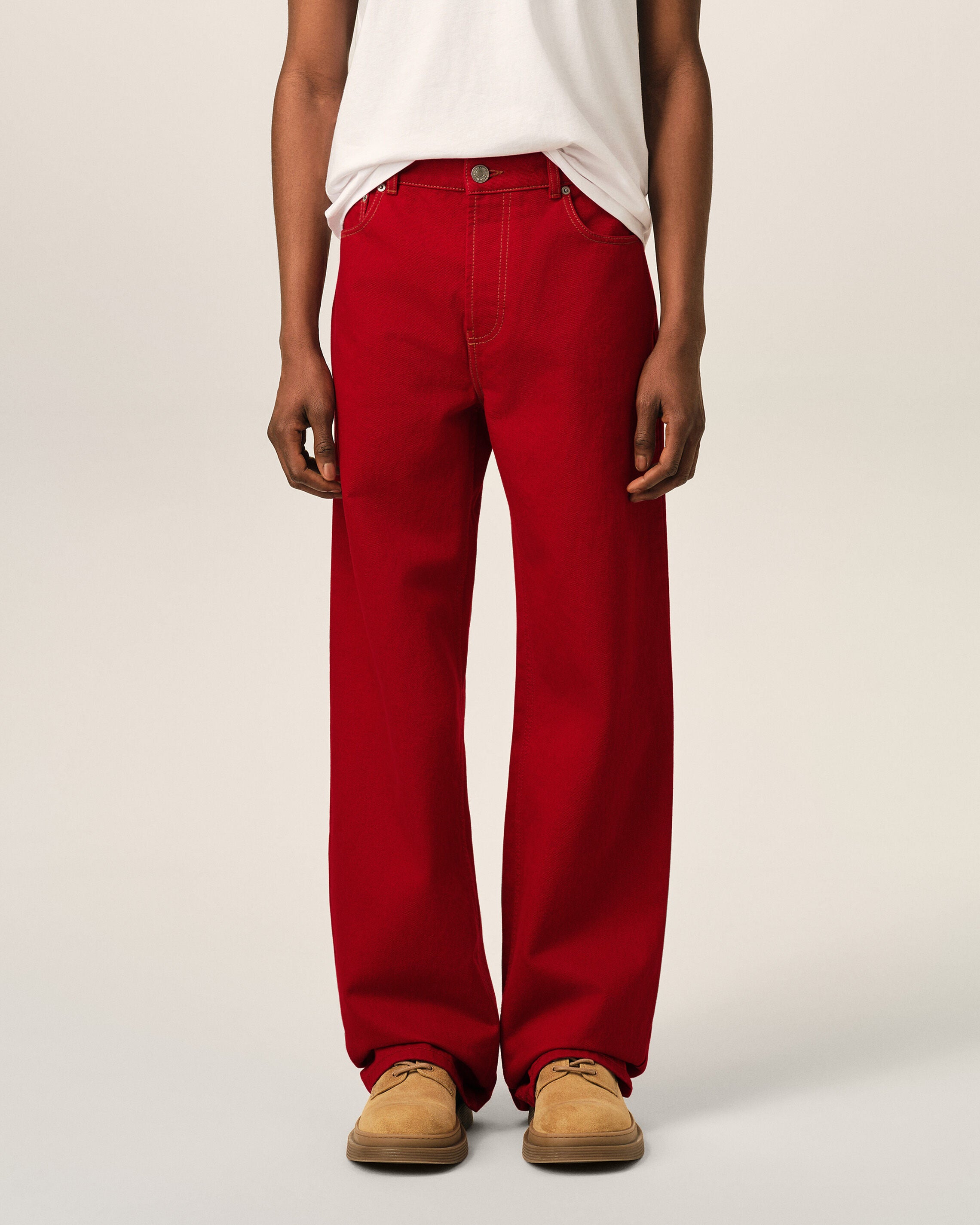Red large-fit cotton jeans - 3