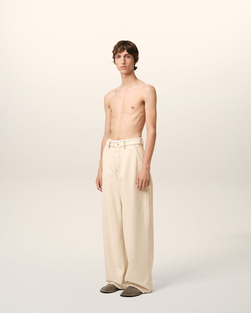 Beige Cotton Wide Fit Jeans - 6 - Ami Paris