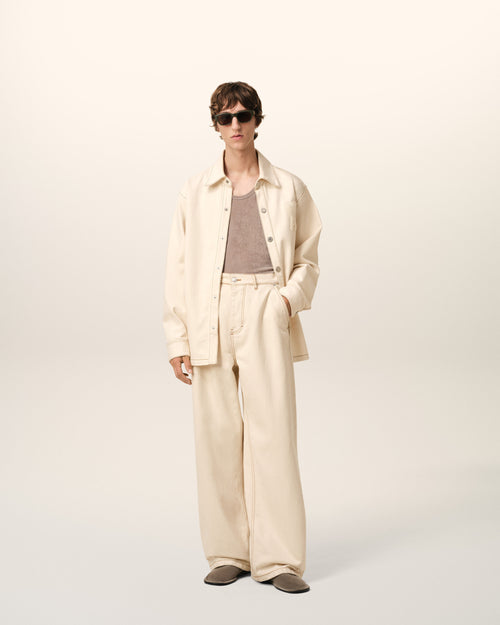 Beige Cotton Wide Fit Jeans - 1 - Ami Paris